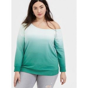 Torrid 3 Green Ombre Off the Shoulder Lightweight French Terry Sweatshirt